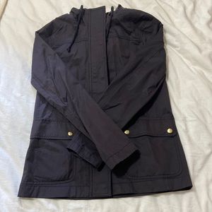 J. Crew Mercantile xtra small black button front zipper raincoat w hood & pocket